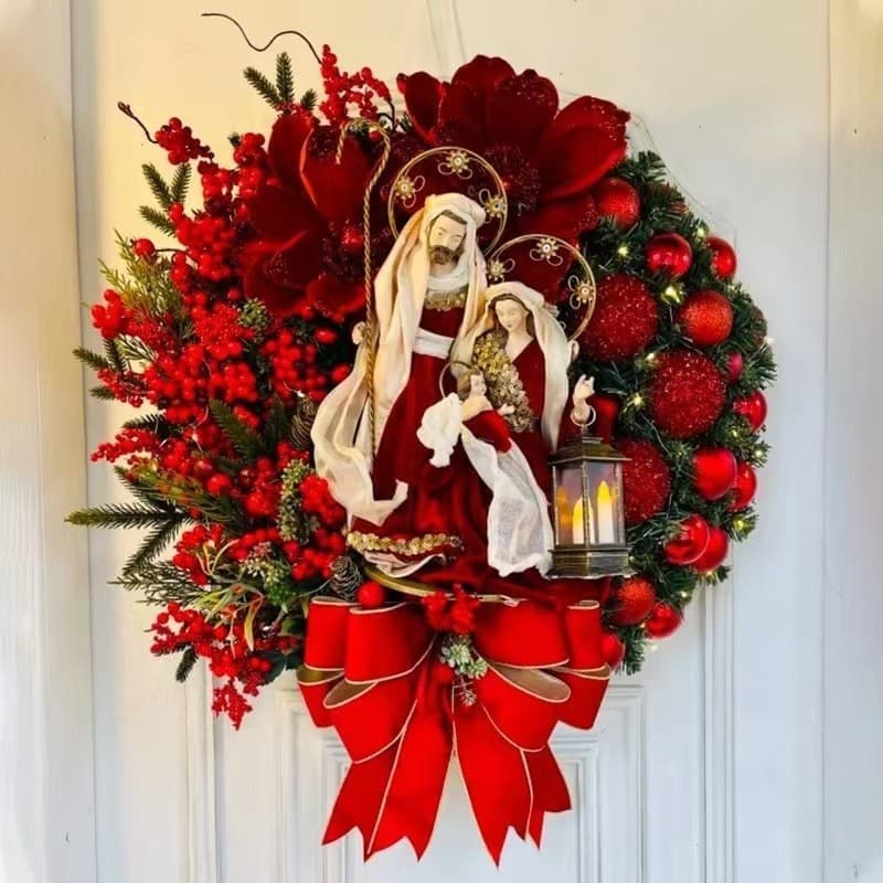 Cross-border Wooden New Christmas Wreath Door Decoration Scene Decoration Atmosphere Arrangement Berry Flower Red Berry Fortune Berry
