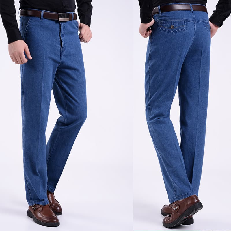 Spring/Autumn High-Waisted Stretch Straight-Leg Jeans for Middle-Aged and Elderly Men, Plus Size, Loose Fit, Direct Supply