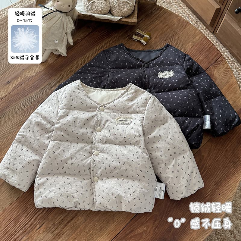 Infant Thickened Down Liner Girls' Floral Short Down Jacket Girls' Autumn/Winter Style 90% White Duck Down Coat Category A