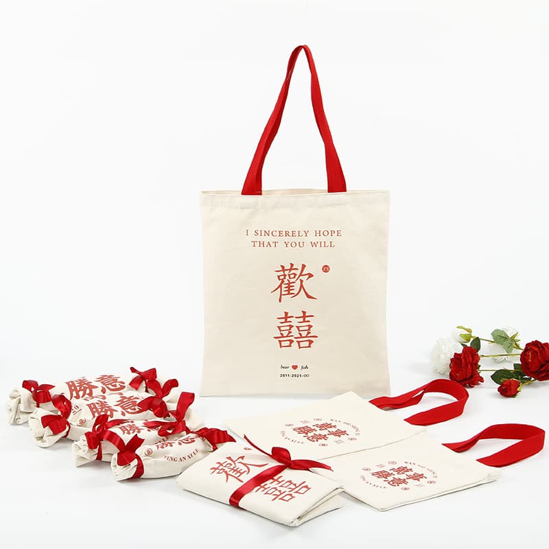 Red Canvas Bag For Wedding Candy Creative Handbag Gift Bag Joyful Fabric Ideal For Wedding Favors