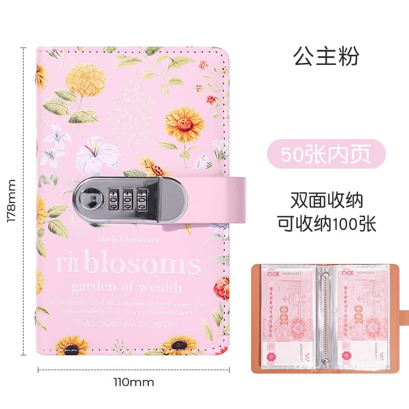 Cross-border Sunflower Cash Savings Book with Anti-theft Combination Lock, Cash Holder, Money Book, A6 Family Savings Cash Collection Book