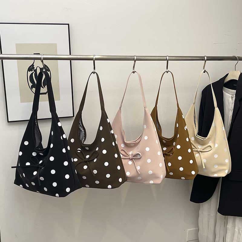 Korean New Retro Polka Dot Women's Bow Handbag Premium Red Korean Shoulder Bag