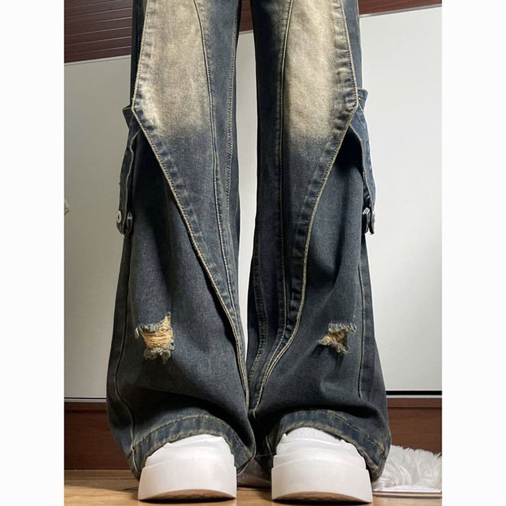 Plus-size retro cargo jeans for women, new spring and autumn style, wide-leg pants to cover hips and pear-shaped figures.