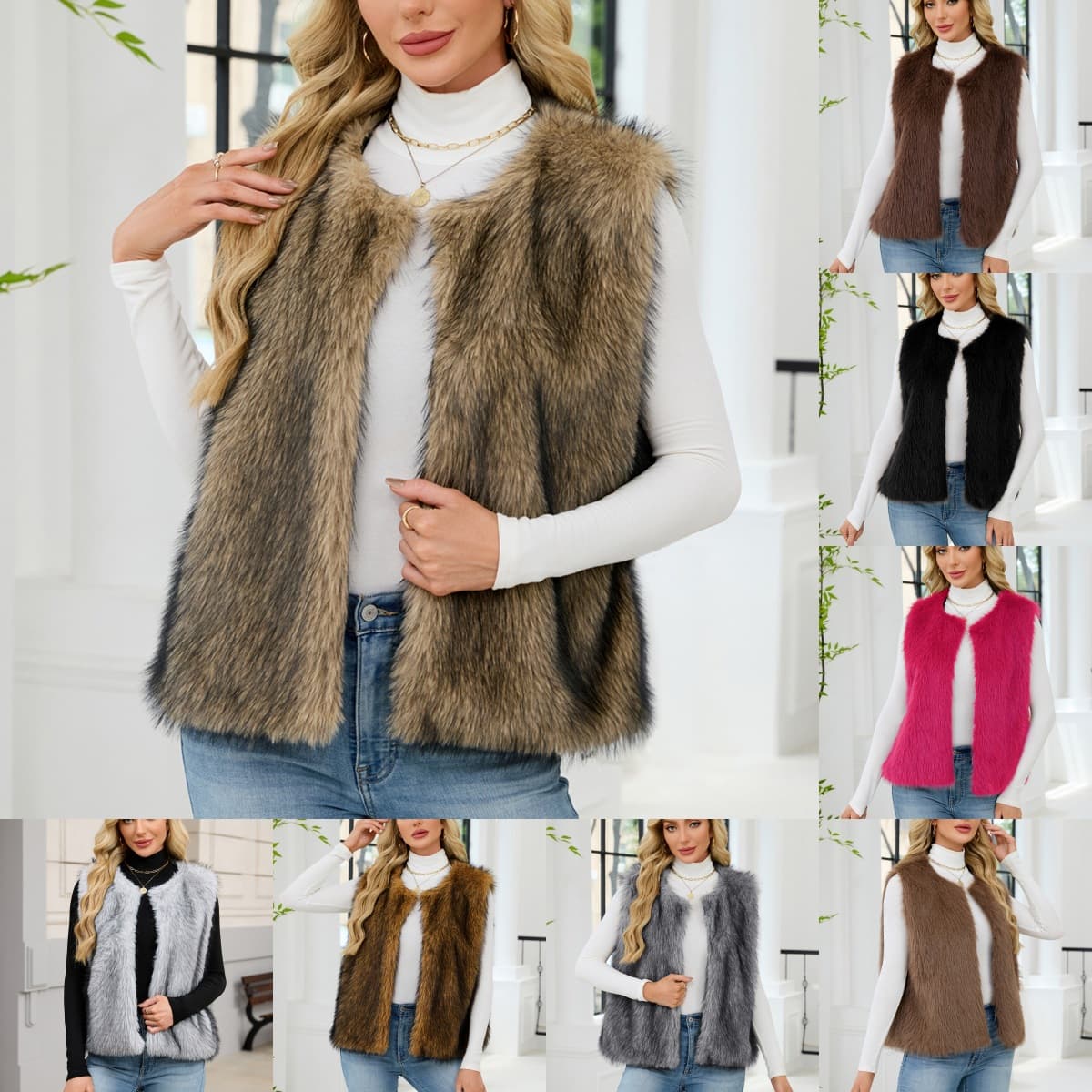 F0969 European and American Cross-border Women's Fashion Amazon Best Seller TK New Faux Fur V-Neck Vest Sleeveless Jacket