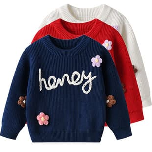 Cross-Border Girls' Autumn/Winter Knitted Sweater with Embroidery, Baby Fashionable Wool Sweater