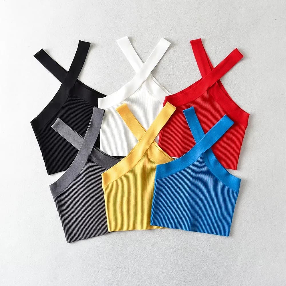 Trendy Short Knitted Vest Women's Fashion Summer Pure Color Belly Button Bared Knitted Mini Strap Ins Style Cotton Blend Fabric