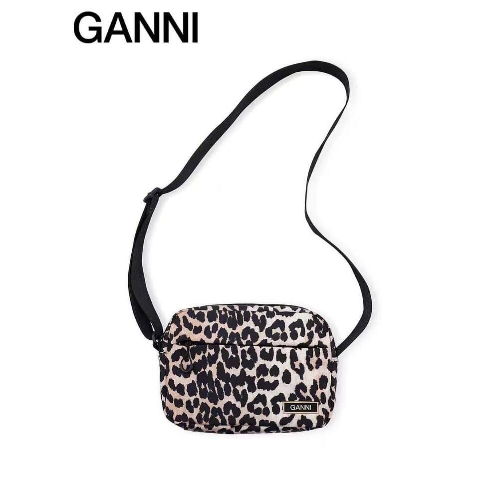 2026 New Trendy Brand GANNI Leopard Print Small Square Bag, Fashion Simple Chest Bag Casual Crossbody Bag for Women