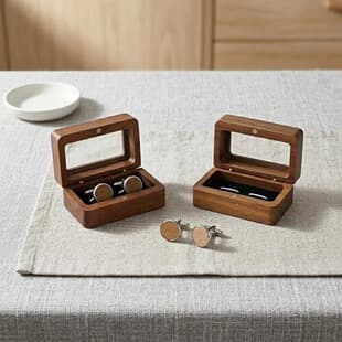 Solid Black Walnut Windowed Elegant Cufflink Box Cuff Stud French Cufflink Set Box Gift Box Accessories Men