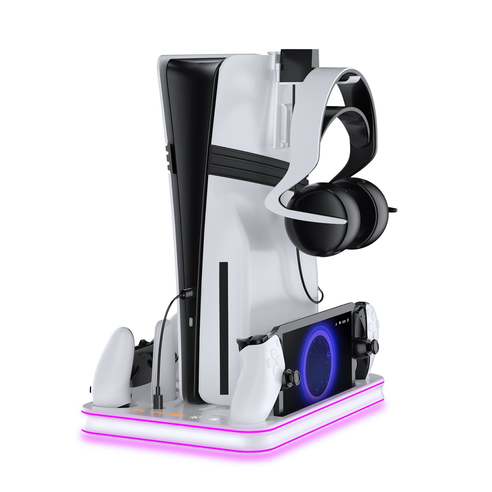 Multifunctional Cooling Stand with Ambient Light for PS5 / Pro / Slim Console and PS5 Portal Handheld