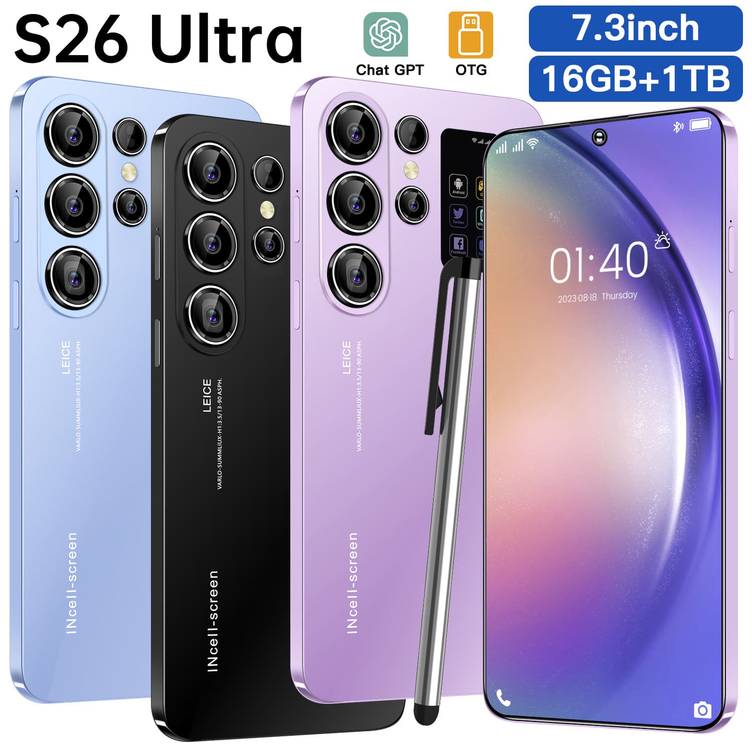 New S26 Ultra Cross-Border Phone 16+1T True 4G Side Fingerprint AI Smart Export Phone Direct from Manufacturer