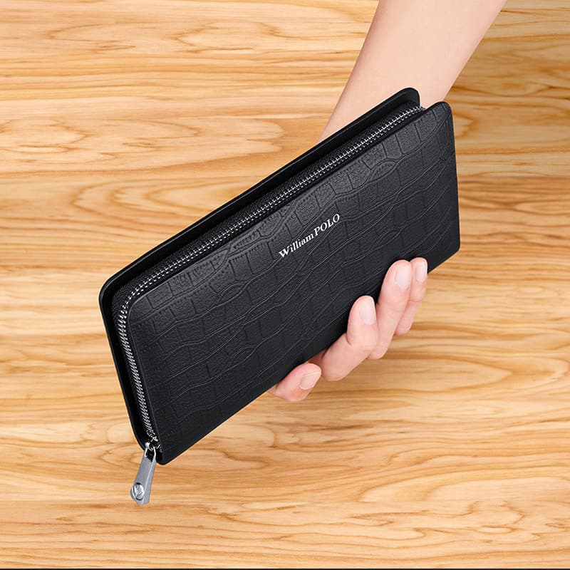 Paul Wallet Men's Long Anti-theft Brush 2024 New Business Zipper Wallet Large Capacity Cowhide Clutch