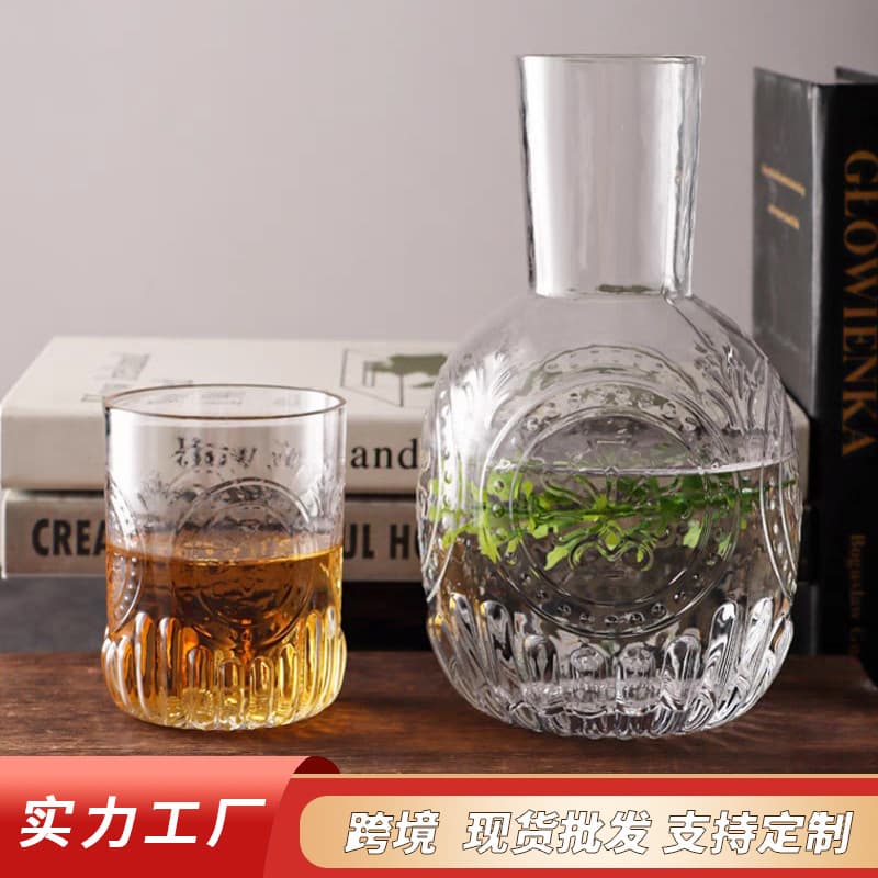 Cross-border creative retro carved glass water pitcher, heat-resistant for cold boiled water, set with cups, cold water pitcher, and teapot