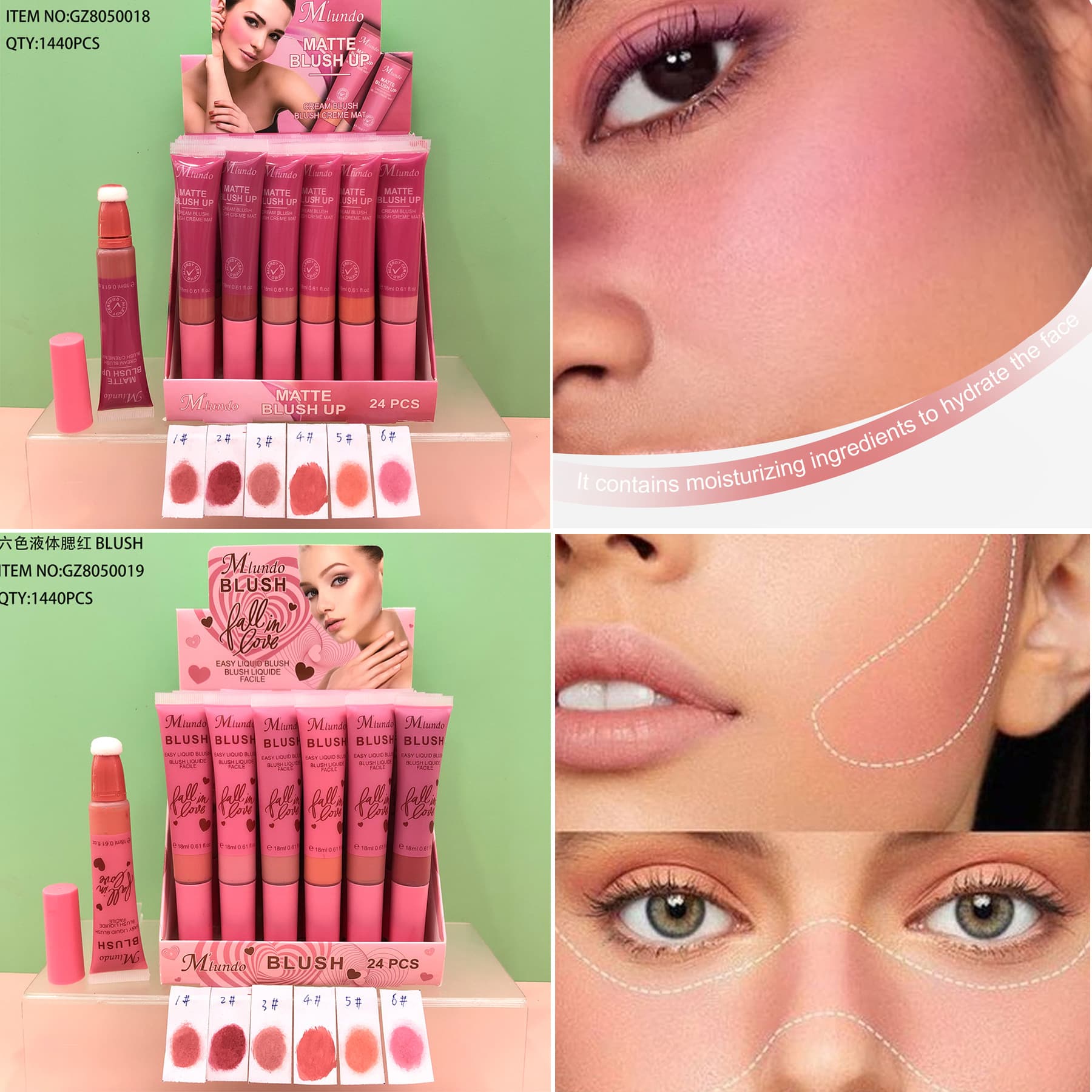New Mlundo 6-Color Liquid Blush Natural Shading Easy Application Matte Liquid Blush Contour