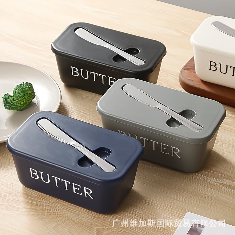 Rectangular Ceramic Butter Dish with Knife, Sealed Container, Western-style Fresh-keeping Cheese Box