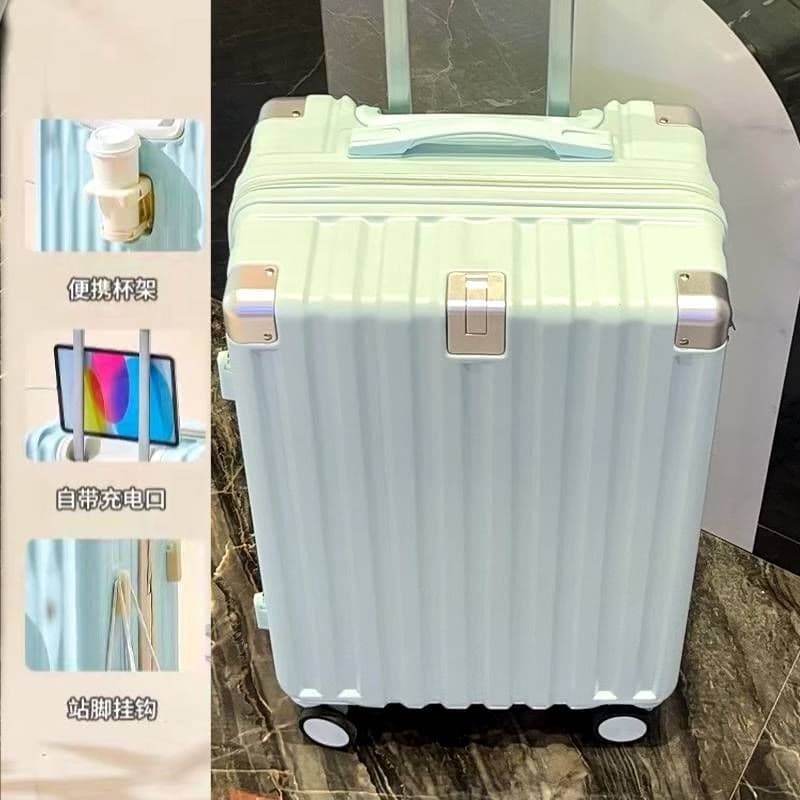 Luggage Trolley Case for Women, 4-Wheel Spinner Travel Suitcase, Durable with Cup Holder, Polycarbonate Shell, New Style for Students