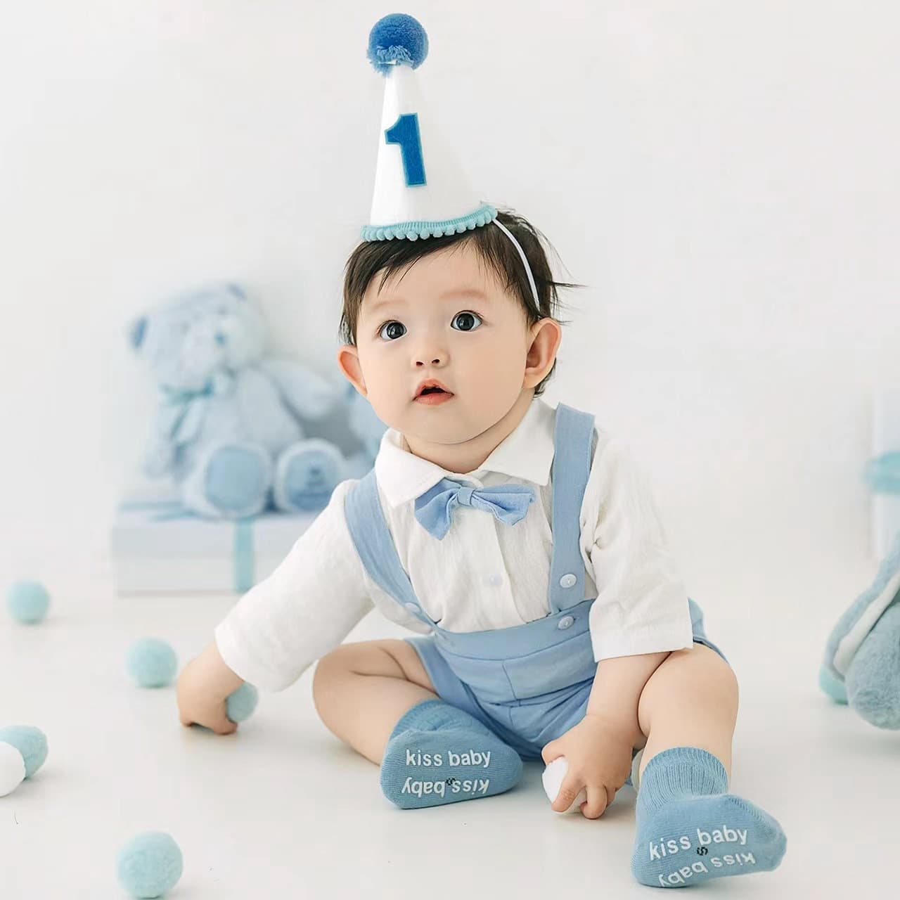 Children's photography clothing fresh blue bear boy birthday dress baby one-year-old photo clothing props