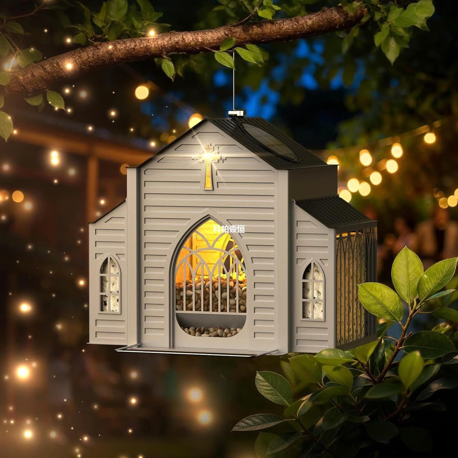 New Cross-Border Church-Shaped Metal Solar Bird Feeder