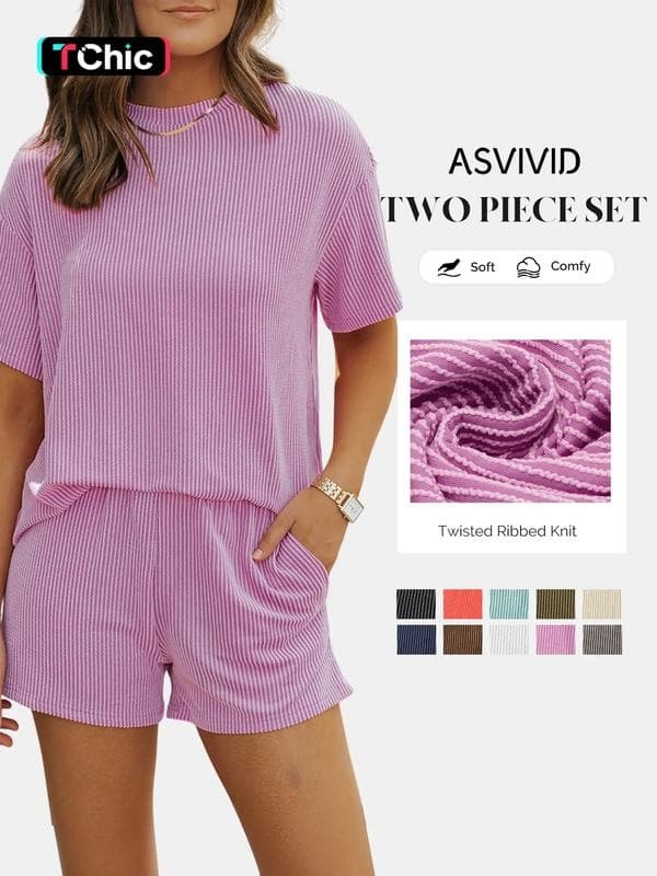 D 26750 Summer Ribbed Leisure Set Women's Casual Set