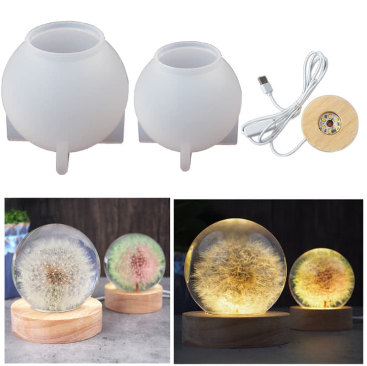DIY Crystal Drip Glue Epoxy Resin Integrated Round Ball Night Light Mirror Silicone Mold for Kitchen Dining Utensils Cake Molds
