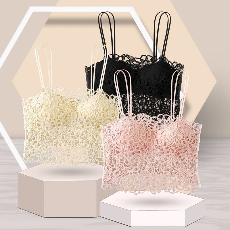 Spring and Summer New Sweet Lace Camisole Top with Fixed Cup Latex Pad, Sexy Outerwear and Inner Layer for Women