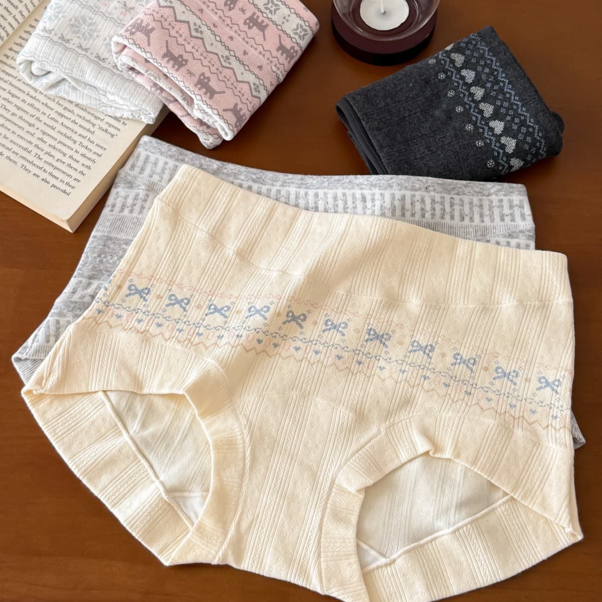 9708 Retro Fair Isle Type A Xinjiang Baby Cotton Low-Rise Boxer Briefs Women's Cotton Extended Gusset Full Pants 10A Antibacterial