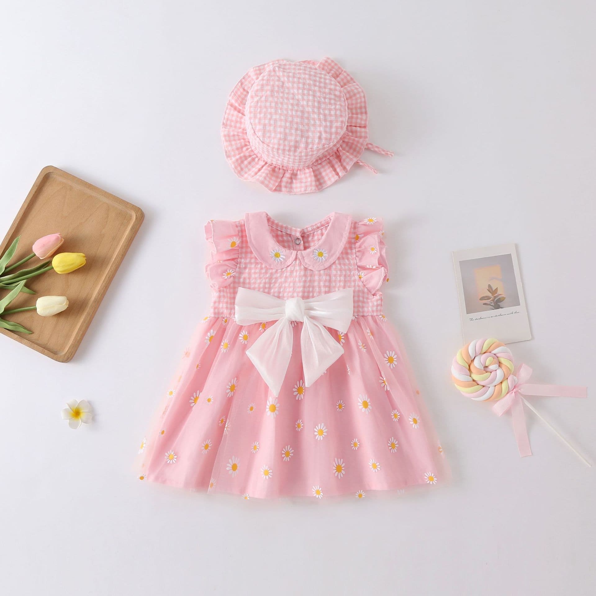 Girls Dress 2024 Spring Summer New Daisy Baby Bow Dress Children Princess Dress