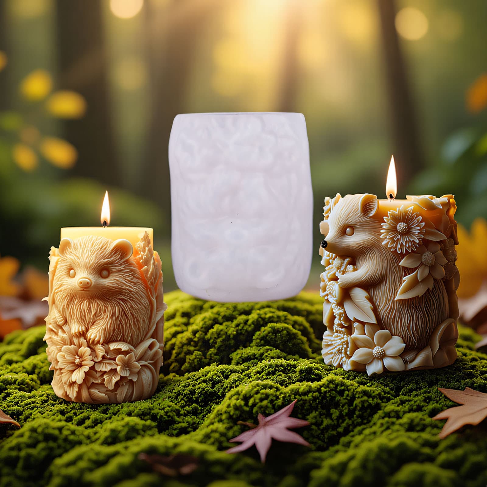 DIY Forest Series 3D Hedgehog Decorative Ornament Animal Relief Aromatherapy Candle Making Silicone Mold