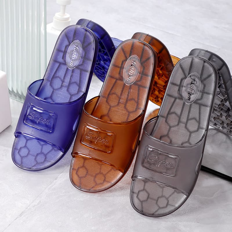 Crystal Bathroom Slippers for Men, Summer Anti-Slip Wear-Resistant Oil-Proof Plastic Vintage Rubber Sandals, Jelly Slippers