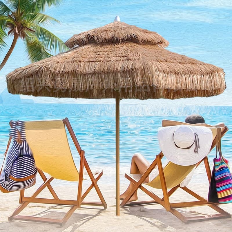 Beach Umbrella Straw Umbrella Outdoor Simulation Thatch Center Pole Umbrella Patio Umbrella Canopy Stall Sun Umbrella Outdoor Umbrella Shade Umbrella