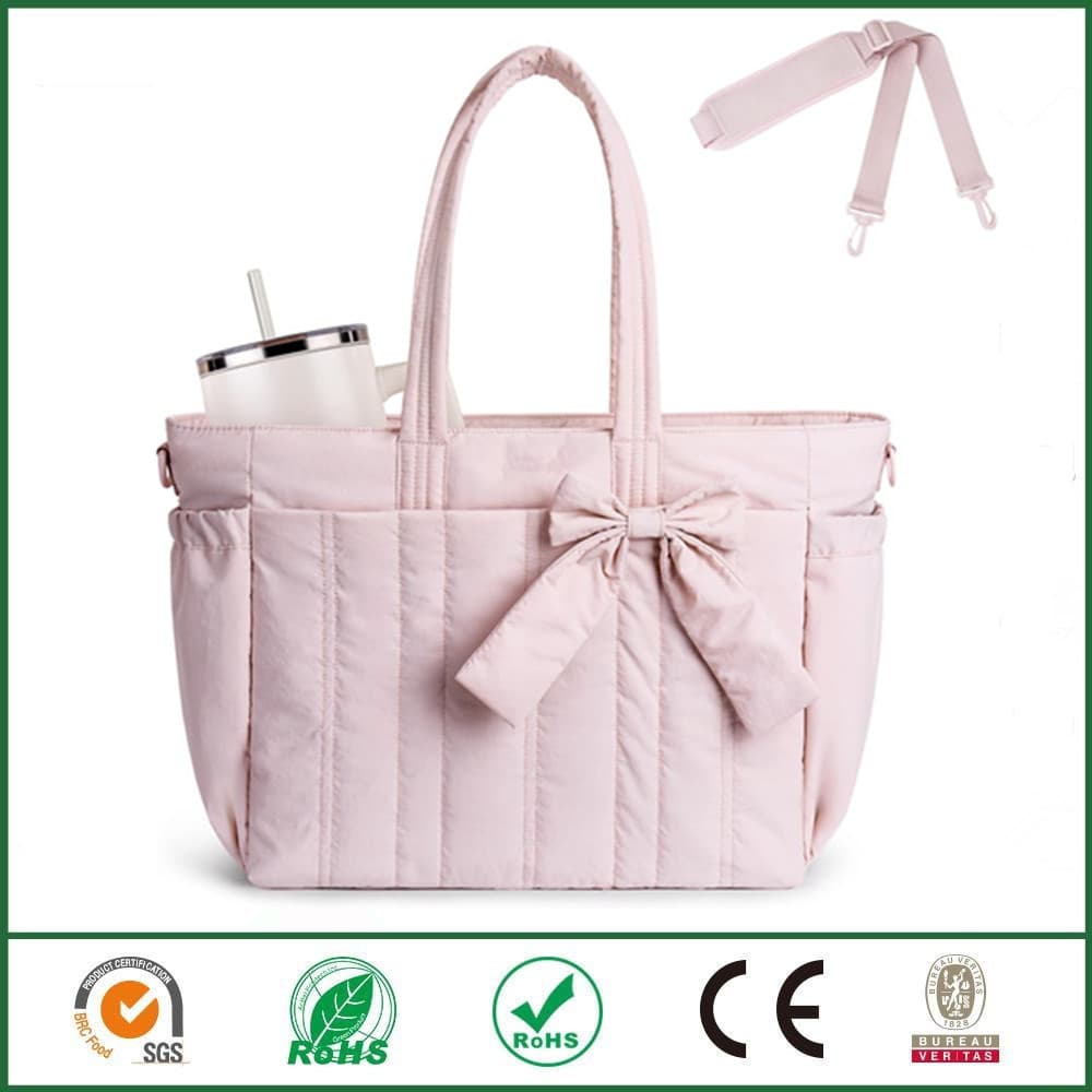 Lightweight Down Tote Bag for Women Work Laptop Bag with Cup Holder 15.6-Inch Laptop Compartment
