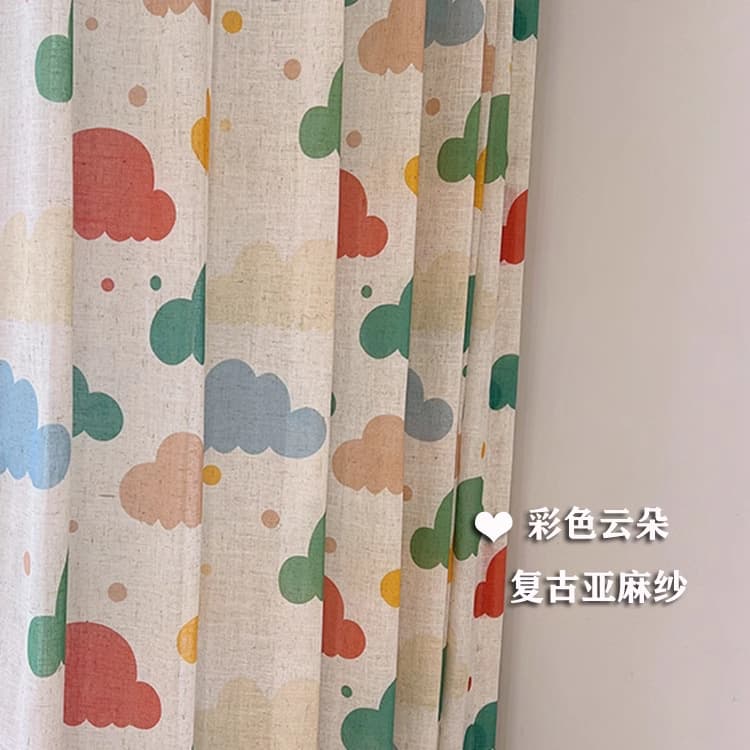 Cute Rainbow Cloud Curtain Linen Blackout Dopamine Color Sheer Curtain for Kids Room Boys Girls Bedroom Window Sheer
