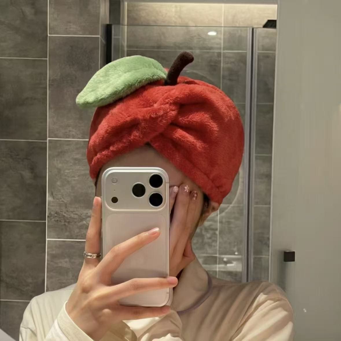 Cute Apple-Shaped Hair Drying Cap, Super Absorbent Quick-Dry Towel, Coral Head Wrap, Thickened Shower Cap