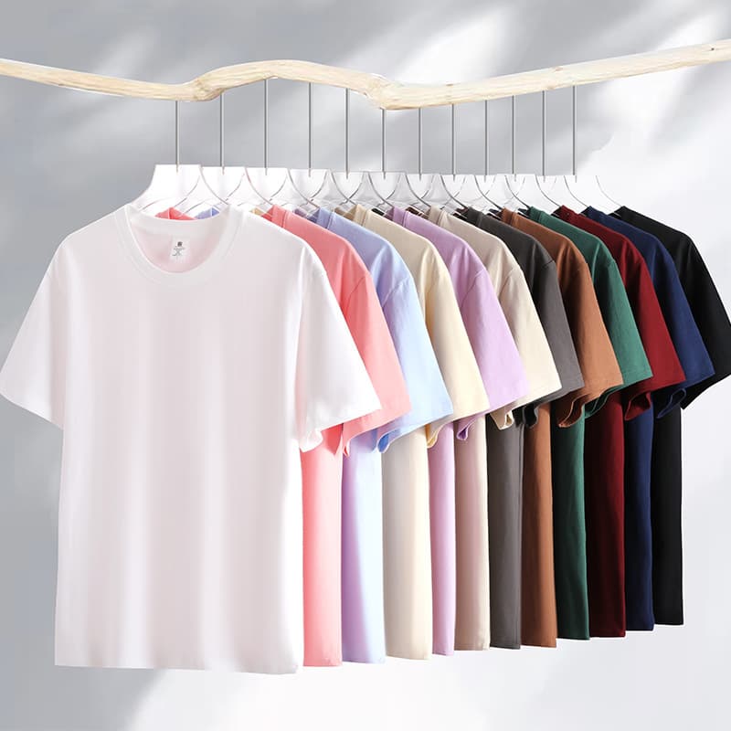 Wholesale 200g Drop Shoulder Pure Cotton T-Shirt Hong Kong Style Twelve Colors Printable Logo Short Sleeve Loose Fit Heavyweight Tee for Men and Women