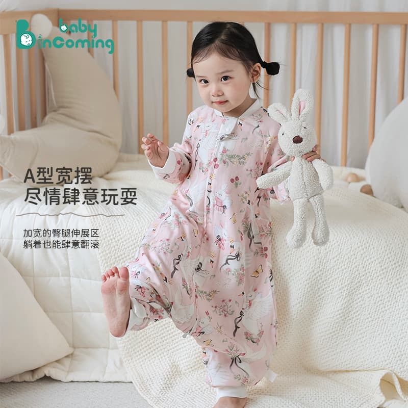 Thickened Pure Cotton Baby Sleeping Bag with Removable Sleeves Separate Legs Design Anti-Fright Jump Robe Children Nap Anti-Kick Blanket
