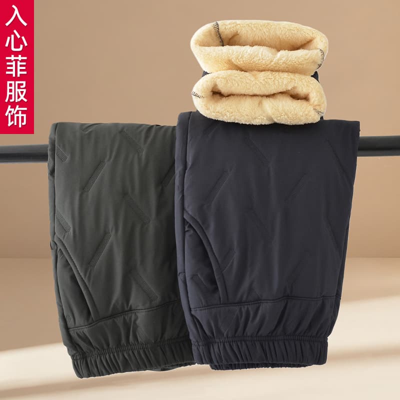 Middle-aged and elderly women's pants fleece-lined thickened trousers, high-waist outerwear grandmother three-layer windproof warm pants, mom outfit cotton trousers.