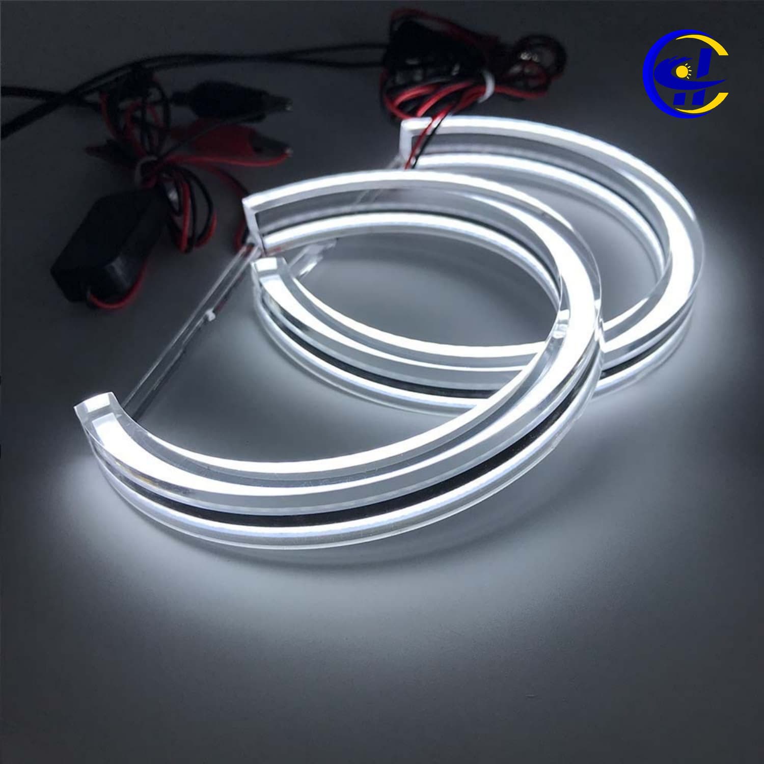 For E36 E38 E39 E46 LED Angel Eyes White Light Half-Circle Crystal Angel Eyes 131mm 146mm