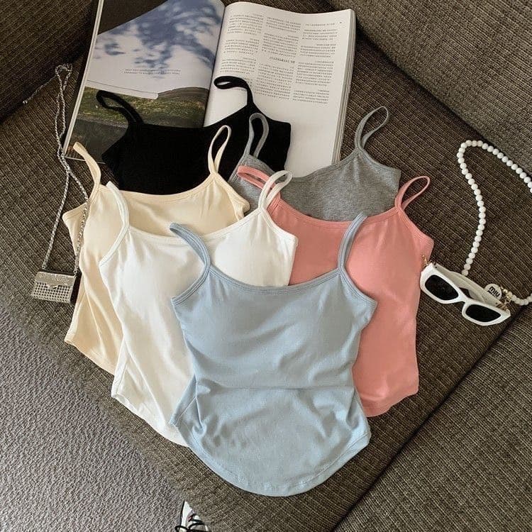 New Pure and Sexy Camisole Inner Layering, Slimming Fitted Vest for Women with Built-in Pads, Sexy Back Bra, Long Length Outer Wear Top
