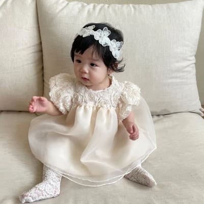 Korean Fairy Cute Baby Girl 100-Day Celebration Dress Summer Toddler Princess Dress Soft Skin-Friendly Tulle Skirt