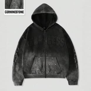 European and American Dark Hoodie Unisex Gothic Couple Y2K Harajuku Zip-Up Loose Sweatshirt Jacket Top