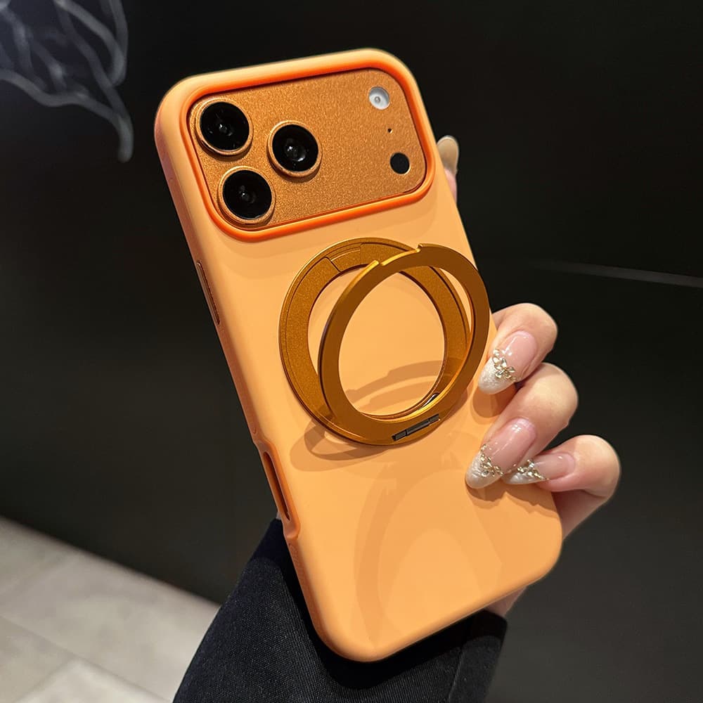 iPhone 17 PRO MAX Skin-Texture Contrast Color Magnetic Rotating Stand Phone Case Compatible with Apple 16 Full-Body Protective Cover