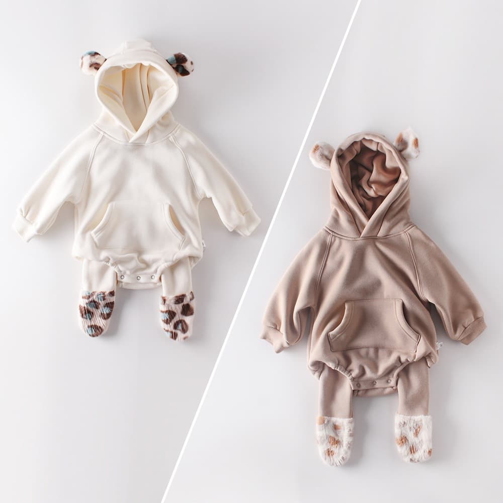 Ins Winter Baby Fleece Ear Hooded Romper Newborn Clothes Jumpsuit Crawling Suit Thickened Fleece
