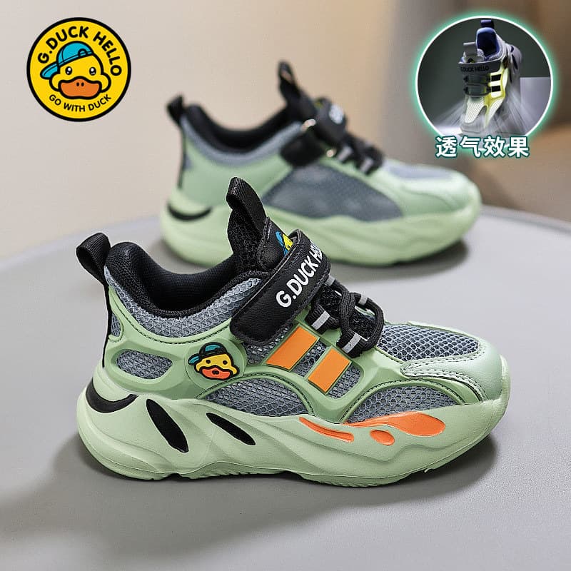 Little Yellow Duck Brand Children's Shoes Spring-Autumn New Mesh Leather Mid-Little Girls' Shoes Boys' Sports Shoes Boys' Shoes