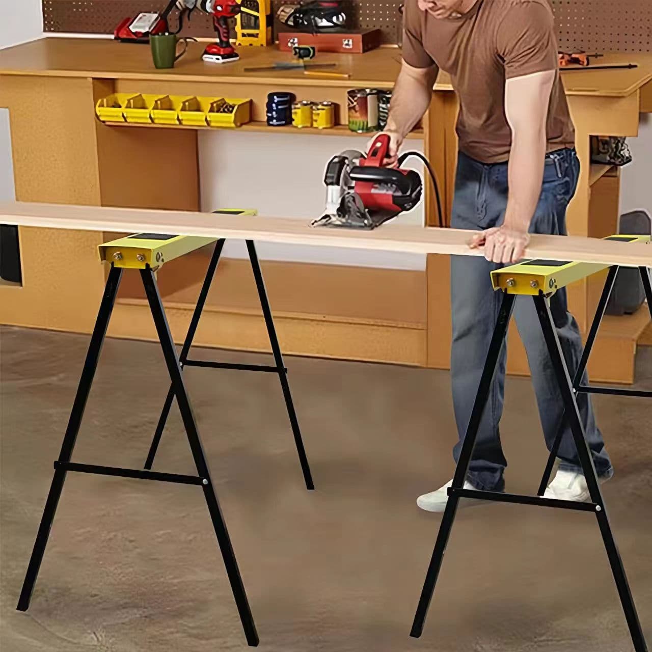 [Cross-border Hot Seller] Factory Direct 2-Piece Heavy-duty Sawhorse Workbench Tool Stand, Foldable with Carry Handle