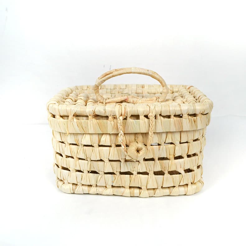 Woven Storage Basket Corn Husk Storage Box for Clothes, Toys, Organizer Bin, Plant Fiber