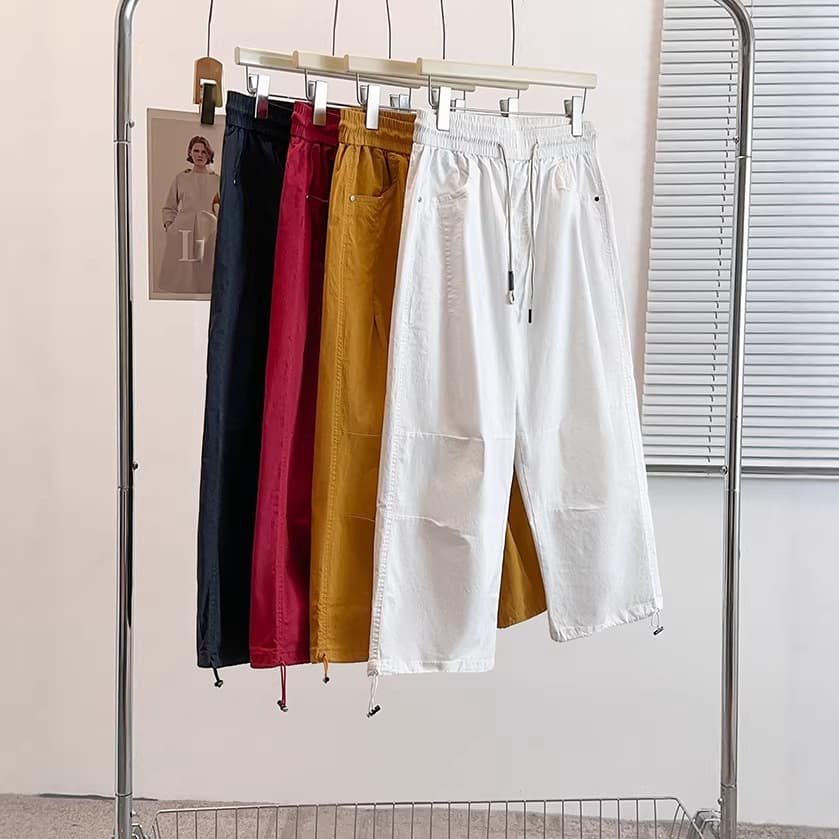 2026 Summer New Thin Style Solid High Waist Loose Casual Cropped Pants Plus Size Women's 300 jin Fat mm