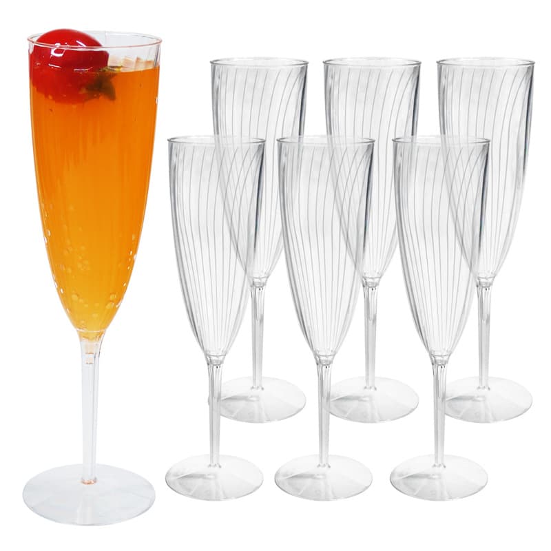 Cross-border Amazon disposable champagne glasses striped tall plastic wine glasses suitable for wedding party cocktail glasses