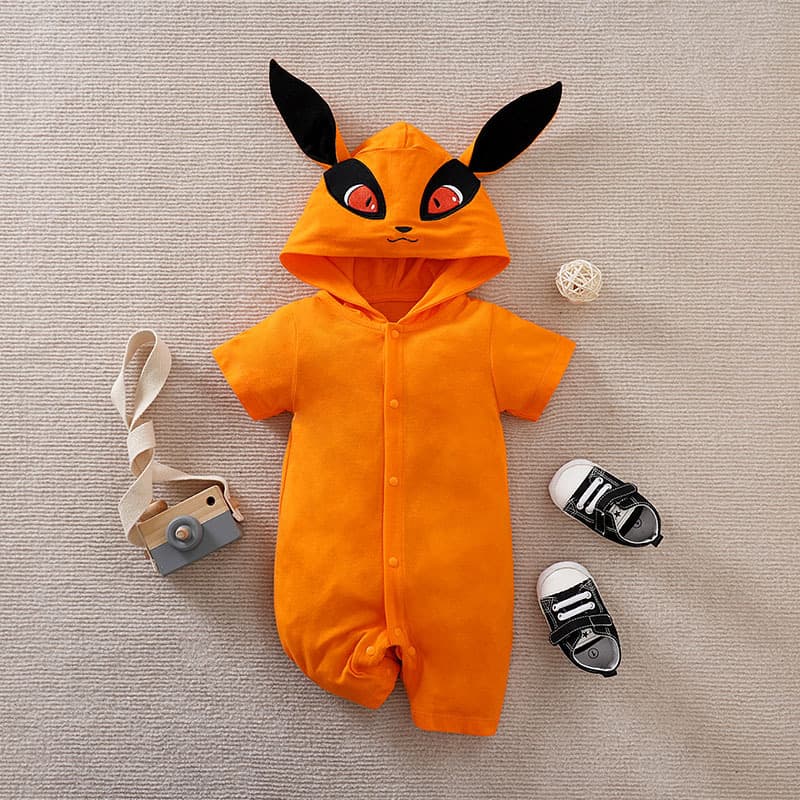 New Style Nine Fox Baby Short Sleeve Anime Newborn Diaper Cover Romper Hooded Baby Bodysuit Crawling Suit Baby