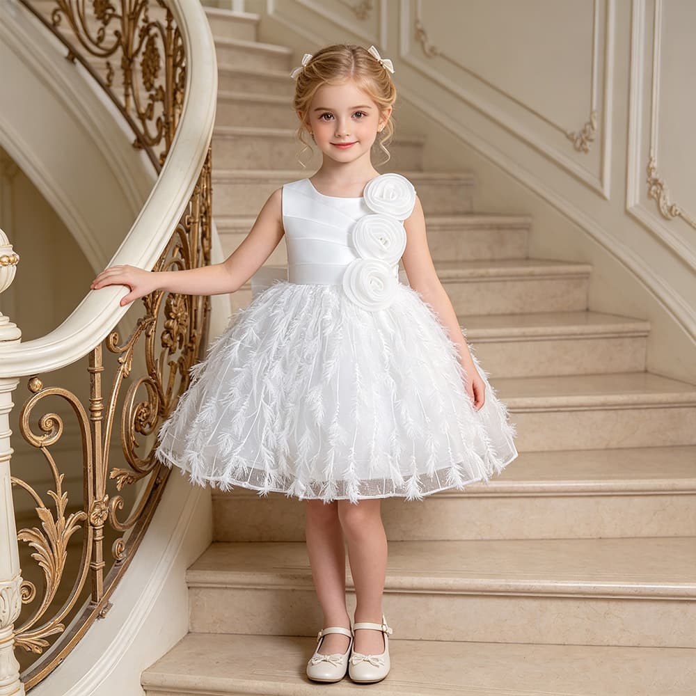 Amazon children's white princess dress flower girl little girl host performance clothing girls dress cross-border evening dress