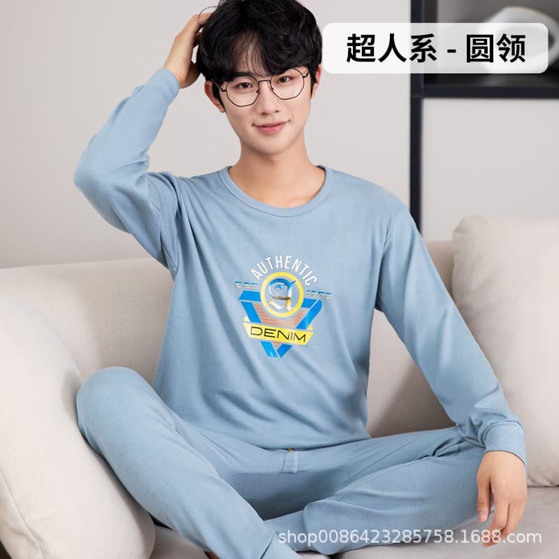 New Youth Thermal Underwear Set for Students, Pure Cotton Long Sleeve Top and Bottom, Cotton Fleece Lined