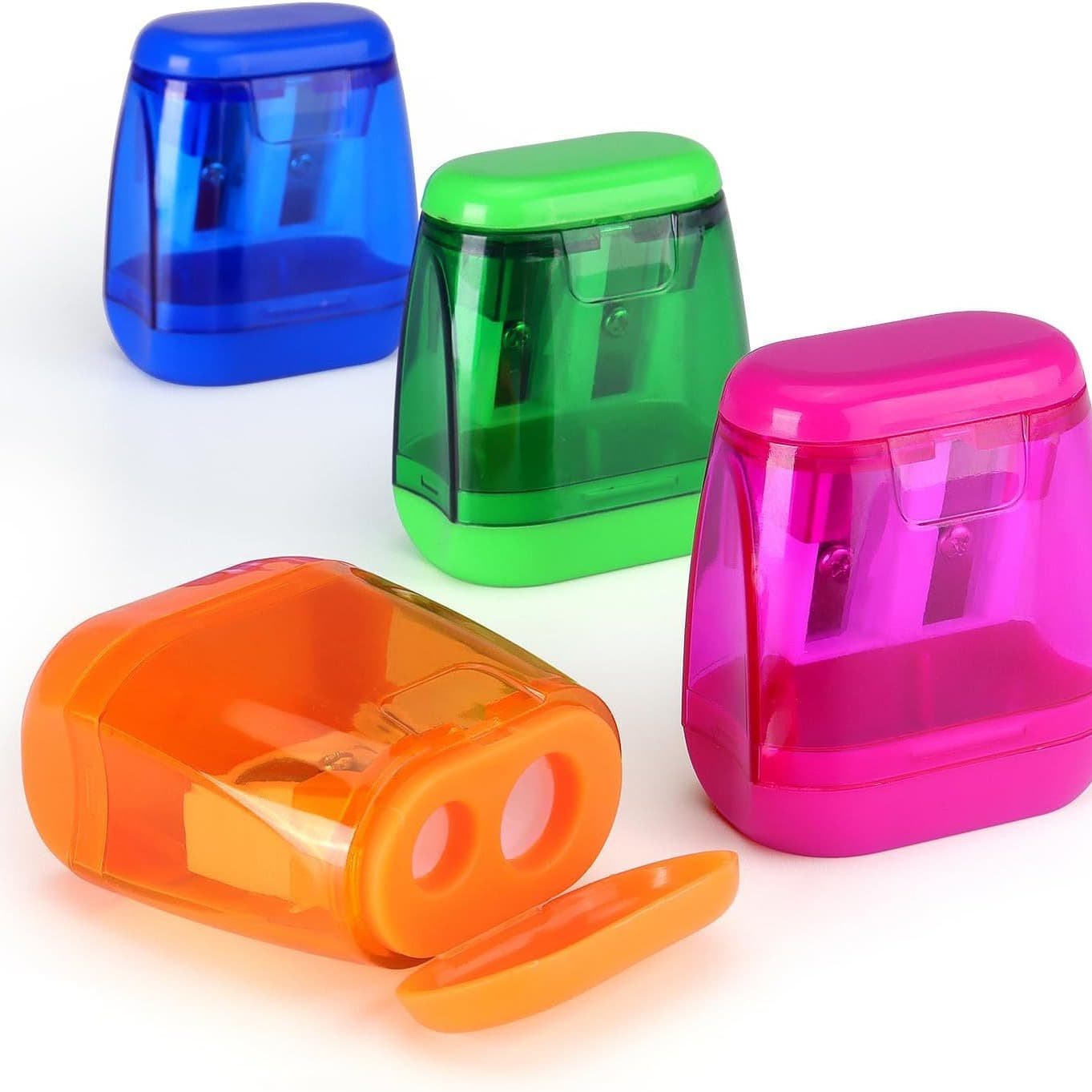 Cross-border environmental protection bucket transparent plastic lid double hole pencil sharpener plastic lid pencil sharpener cute children's pencil sharpener